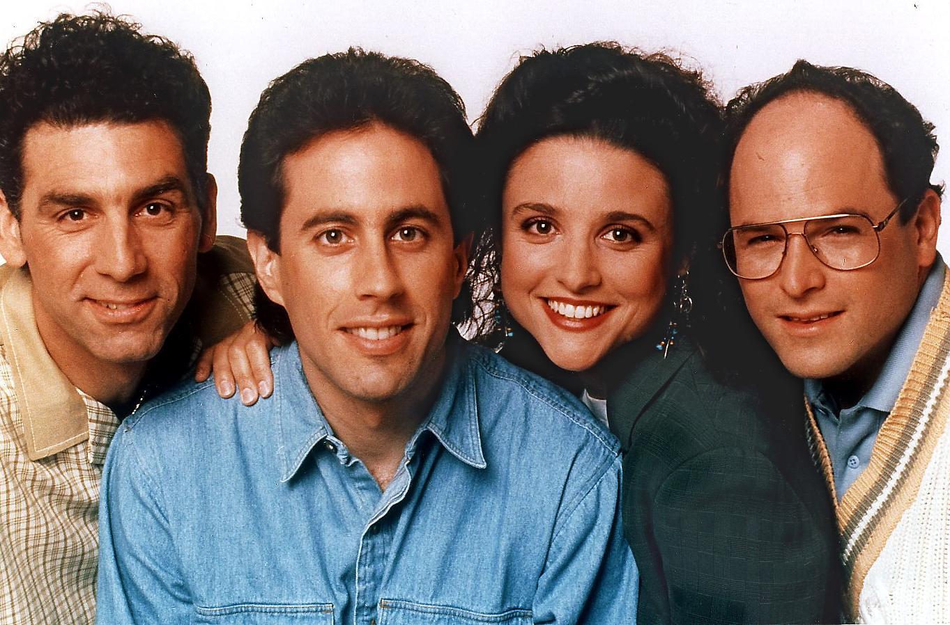 The cast from television's popular "Seinfeld" comedy show are pictured in this undated file photo. NBC will broadcast the final episode of "Seinfeld" 14 May after nine seasons. From left are: Michael Richards, Jerry Seinfeld, Julia Louis-Dreyfus and Jason Alexander. AFP PHOTO AFP FILES/HMBFILES / AFP [AFP - HMB FILES]