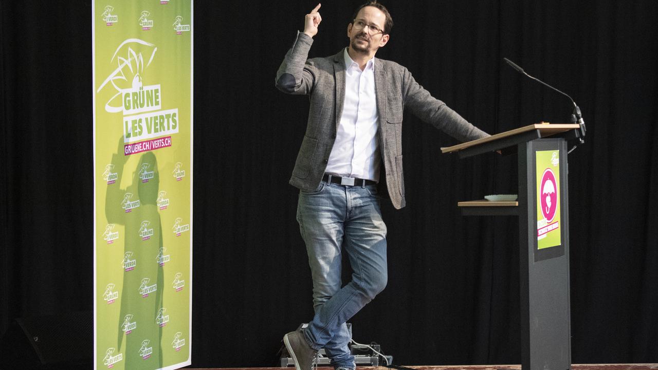 Le conseiller national zurichois Balthasar Glättli lors de l'assemblée des Verts à Frauenfeld le 25 janvier 2020. [Keystone - Ennio Leanza]