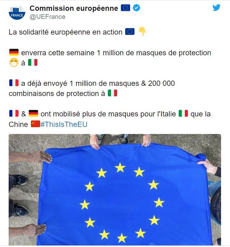 Tweet de la Commission européenne du 26 mars 2020. [RTS - Capture d'écran]