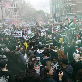 Manifestation de soutien aux Palestiniens à Londres, samedi 15 mai 2021. [EPA via Keystone - Facundo Arrizablaga]