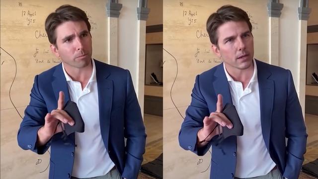 Une image extraite de la vidéo des coulisses du deepfake de Tom Cruise avec l’acteur Miles Fisher.