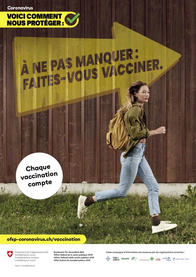 Affiche de la nouvelle campagne de l'OFSP pour encourager à se faire vacciner. [OFSP]