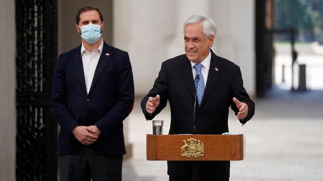 Le président chilien Sebastian Piñera au Palacio de la Moneda. Santiago, le 4 octobre 2021. [Keystone - EPA/Presidency of Chile]