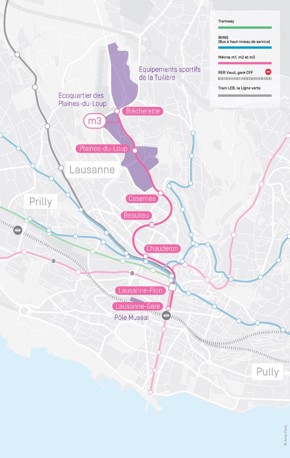 Le futur tracé du M3. [CANTON DE VAUD - SGCA0232]