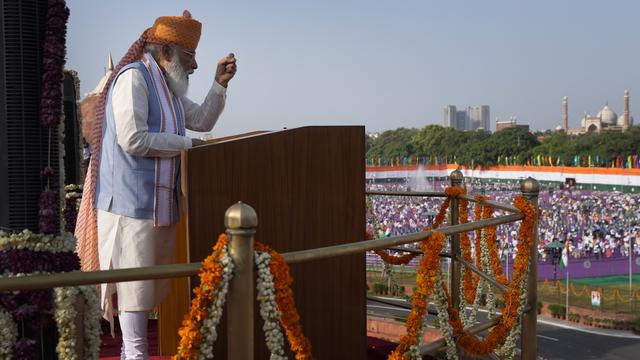 Narendra Modi lors du 75ème anniversaire de l'indépendance indienne. [AP Photo/Keystone - Manish Swarup]