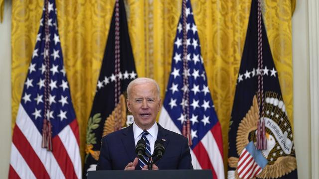 Joe Biden lors de sa première conférence de presse officielle en tant que président américain le 25 mars 2021. [Keystone - AP Photo/Evan Vucci]