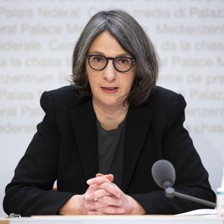 Anne Lévy, directrice de l'Office fédéral de la santé publique (OFSP), lors de la conférence de presse du 29 novembre 2021. [Keystone - Peter Kaunzer]
