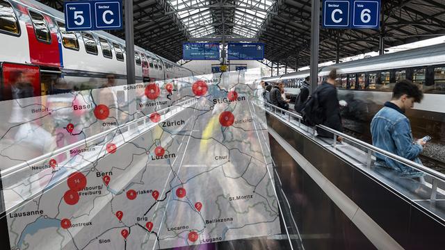 Perturbations ferroviaires en Suisse à cause des intempéries. [Keystone]