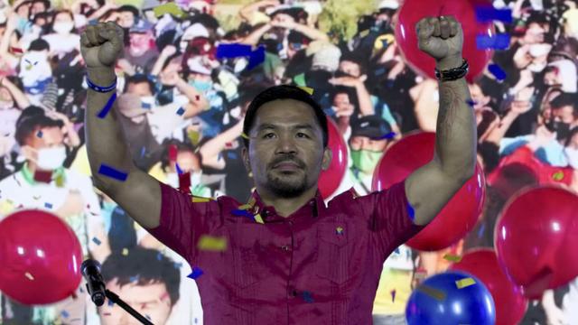 Manny Pacquiao lors de l'annonce de sa candidature à la présidentielle aux Philippines. [KEYSTONE - Manny Pacquiao MediaComms / AP]