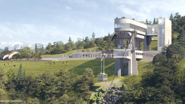 La gare supérieure du téléphérique sera entièrement repensée avec un restaurant panoramique, un espace muséal sur le Salève, une salle de séminaire et une terrasse. [Arte Factory - DDA Architecte / Société du Téléphérique du Salève]