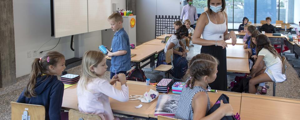 Une classe primaire tessinoise, le 30 août 2021. [Keystone - Francesca Agosta]