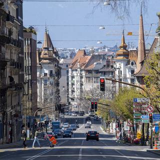 Une rue de Genève en avril 2020. [Keystone - Martial Trezzini]