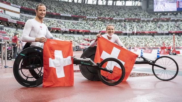A eux deux, Marcel Hug et Manuela Schär ont remporté 9 médailles à Tokyo. [Ennio Leanza]