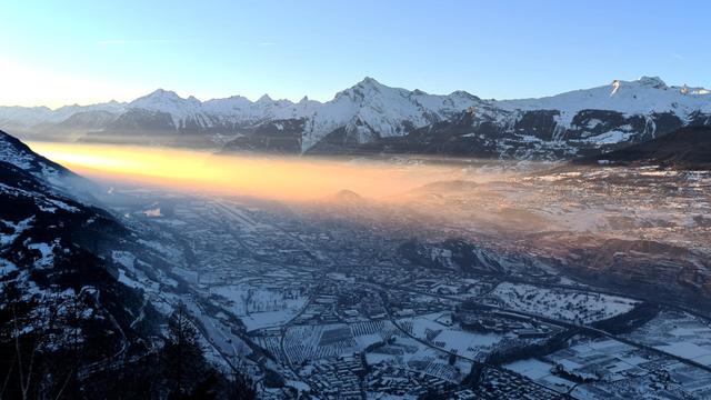 Brouillards sur la vallée du Rhône le 18 janvier 2021 [rts - Danièle Bétrisey]