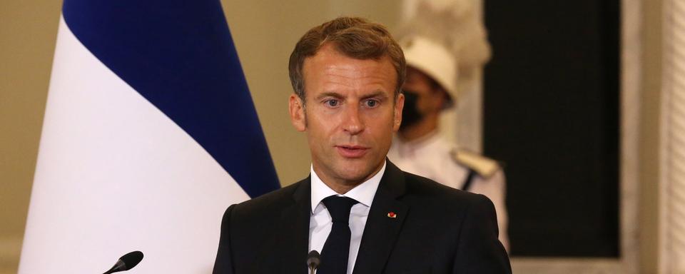 Emmanuel Macron à Bagdad le 28 août 2021. [EPA/Keystone - Ahmed Jalil]