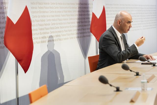 Alain Berset lors de la conférence de presse du Conseil fédéral. [Keystone - Alessandro della Valle]