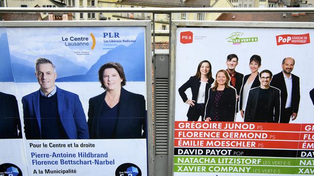 Le camp rose-vert a conservé ses six fauteuils à la Municipalité de Lausanne, complété par le seul PLR Pierre-Antoine Hildbrand. [Keystone - Laurent Gillieron]