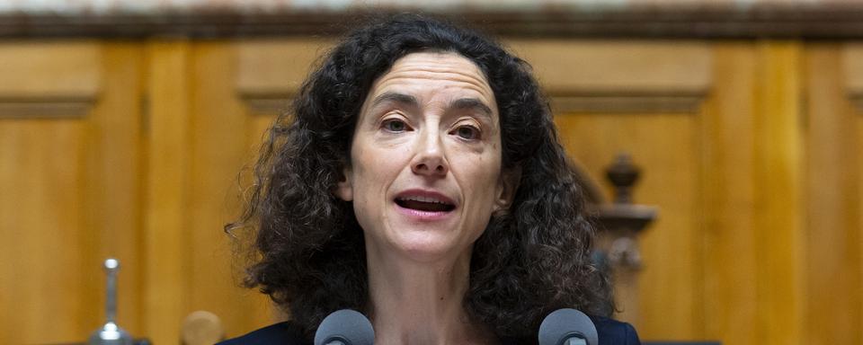 Isabelle Pasquier-Eichenberger, GP-GE, prend la parole lors d'un débat au Conseil national, lors de la session de printemps du Parlement suisse, à Berne, mardi 10 mars 2020. [Keystone - Peter Klaunzer]