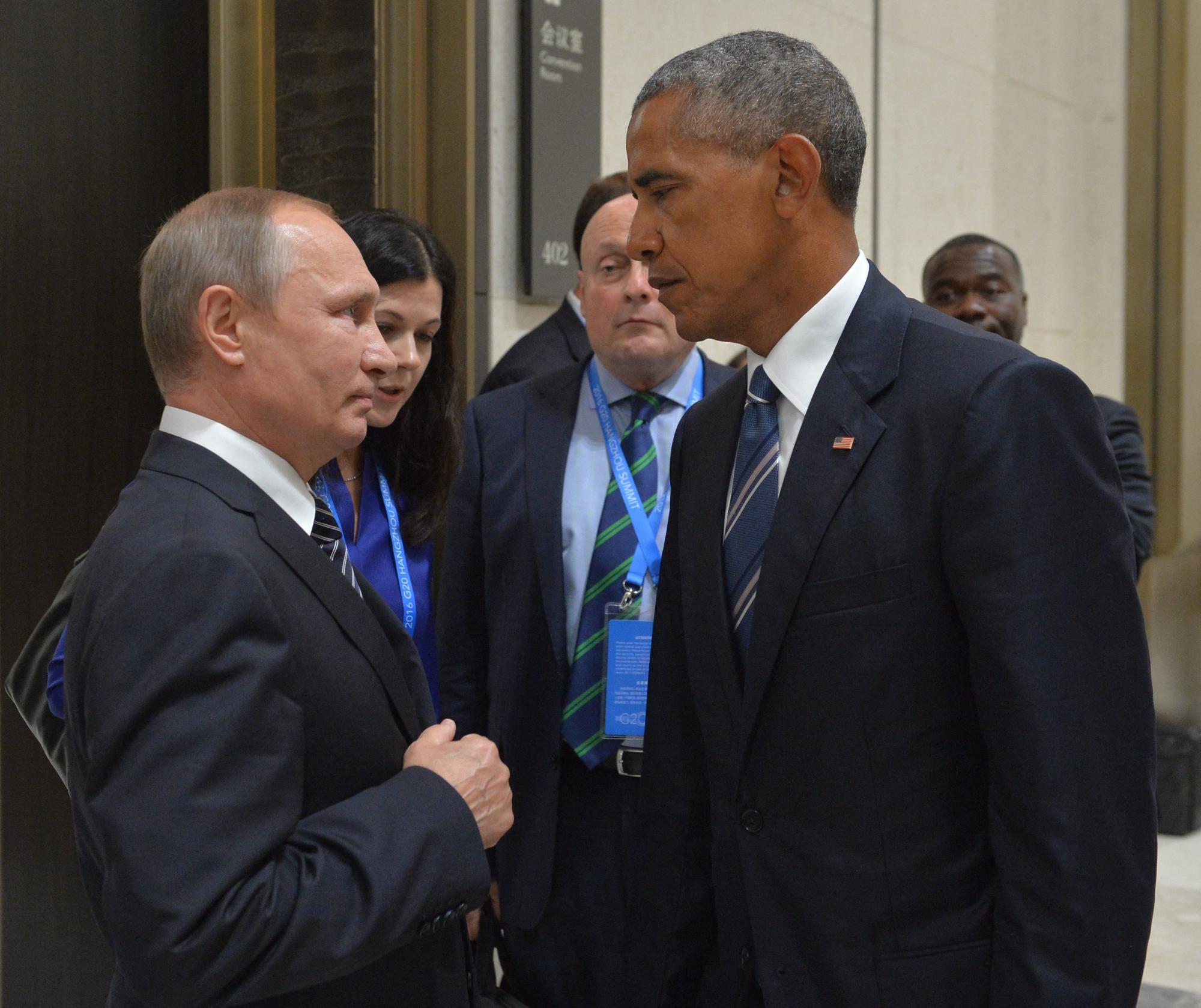 Ambiance glaciale entre Vladimir Poutine et Barack Obama, en marge du G20 à Hangzhou en Chine. [AFP - Alexei Druzhinin]