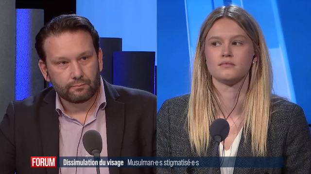 Débat entre Virna Conti, membre de l'UDC genevoise, et Pascal Gemberli, porte-parole de la Fédération des organisations islamiques de Suisse. [RTS]