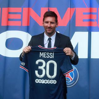 Lionel Messi a donné sa première conférence de presse avec le PSG. [EPA/ Keystone - Christophe Petit Tesson]
