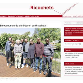 Le site internet de Ricochets (ricochets.eben-hezer.ch) avec une photo de la rédaction au complet. [© Omar Odermatt / ricochets.eben-hezer.ch]