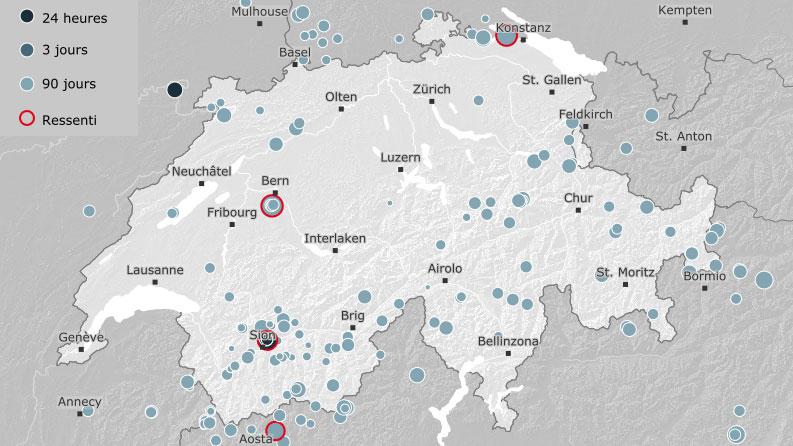 La terre a légèrement tremblé à Grimisuat en Valais. [Service Sismologique Suisse (SED)]