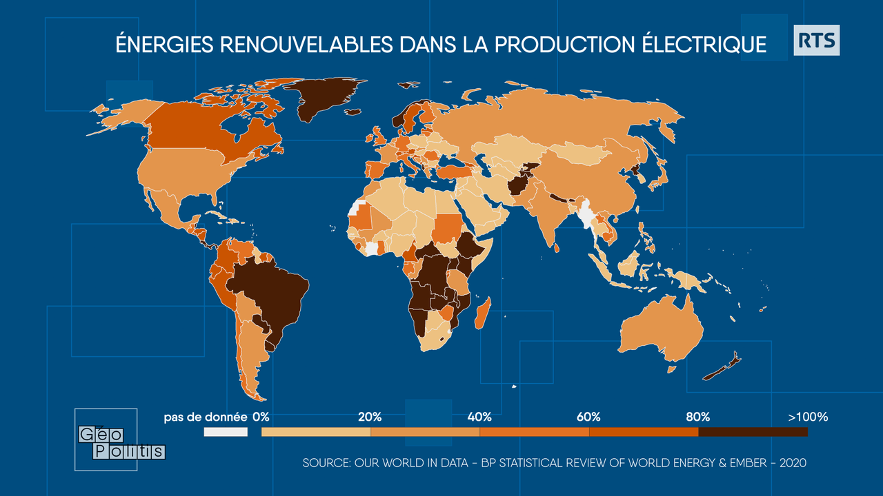 Part des énergies renouvelables dans la production électrique. [RTS - Géopolitis]