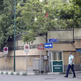L'entrée de l'ambassade de Suisse à Téhéran, 04.05.2021. [EPA/Keystone - Abedin Taherkenareh]