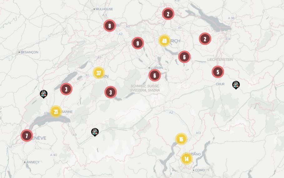 La carte des manifestations.