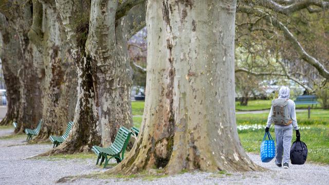 Un homme sans-abri traverse le jardin botanique à Genève. [KEYSTONE - Salvatore Di Nolfi]