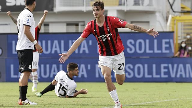 Daniel Maldini célèbre son tout premier but sous le maillot familial. [Ciro de Luca]