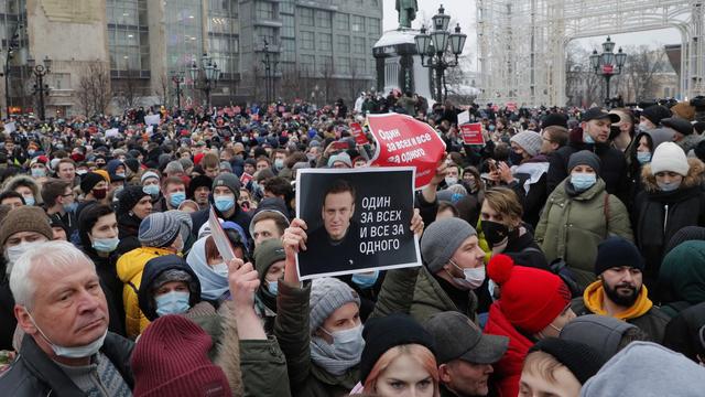 Manifestation de soutien à Alexeï Navlany, le 23 janvier 2021 à Moscou. [Keystone - MAXIM SHIPENKOV]