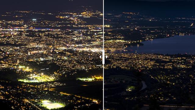 Une vue de Genève, allumée et éteinte. [https://www.lanuitestbelle.org/]