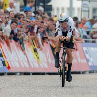 Le cycliste allemand Tony Martin lors du contre-la-montre individuel Elite masculin aux Championnats du monde de cyclisme sur route, à Bruges le 19 septembre 2021. [EPA/ Keystone - STEPHANIE LECOCQ]