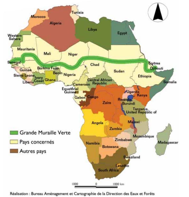 Carte du projet de la Grande Muraille Verte. [Agence Panafricaine de la Grande Muraille Verte]
