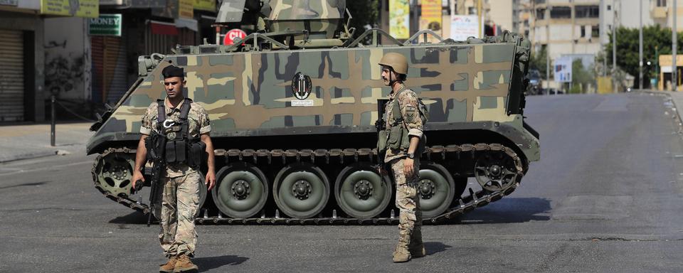 Des soldats de l'armée libanaise à Beyrouth le 14 octobre 2021. [Keystone - AP Photo/Hussein Malla]