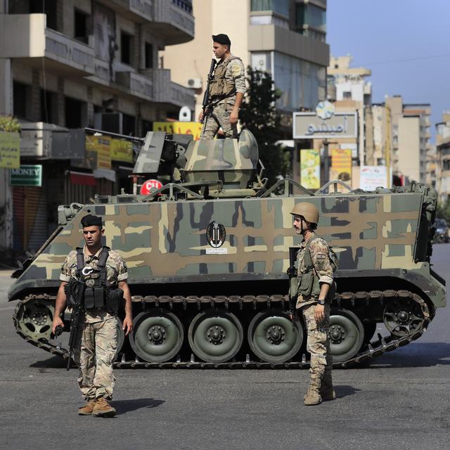 Des soldats de l'armée libanaise à Beyrouth le 14 octobre 2021. [Keystone - AP Photo/Hussein Malla]