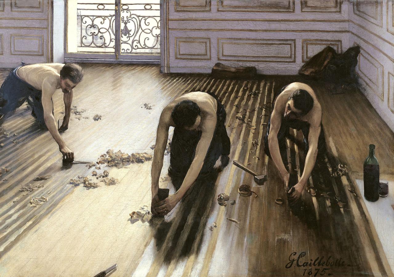 "Les raboteurs de parquet" (1875), fameuse toile de Gustave Caillebotte. [Musee d'Orsay, Paris, France - Leemage via AFP]