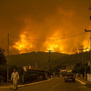 Panorama apocalyptique sur l'île grecque d'Eubée, ravagée par les incendies le 8 août 2021. [AFP - Angelos Tortzinis]