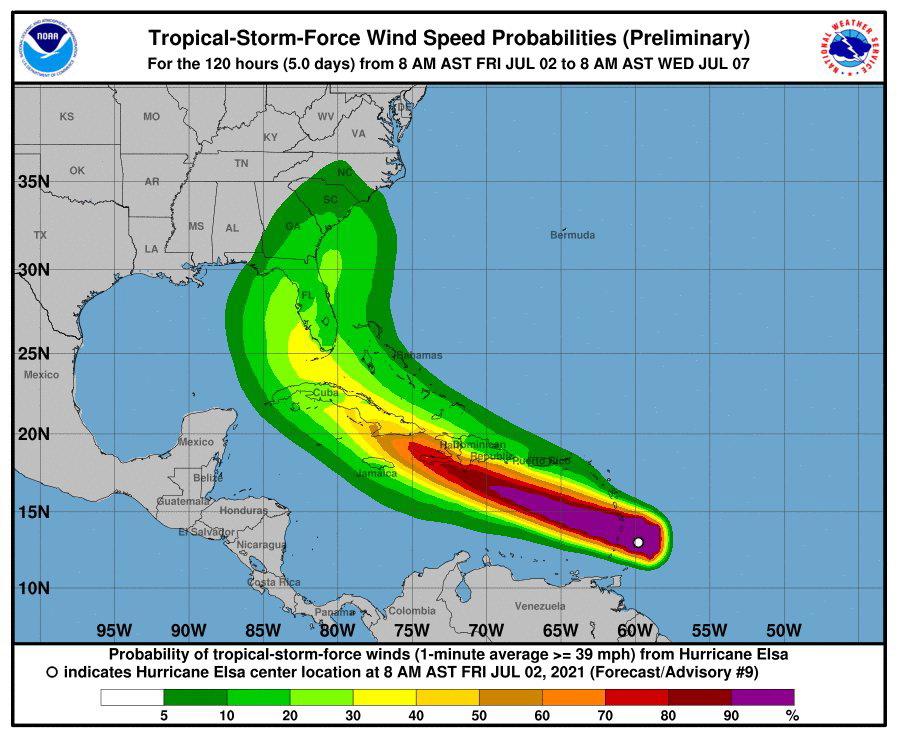 Elsa devrait faiblir à l'approche des côtes de Floride. [Keystone - EPA/NOAA]