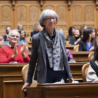 L'ex-conseillère nationale Gabrielle Nanchen de retour sur les bancs de la Chambre basse en 2019 à l'occasion de la journée "Professions: les femmes peuvent tout faire". [Keystone - Anthony Anex]