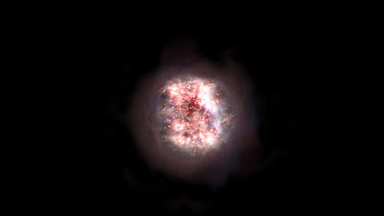 Une impression d’artiste de l’une des deux galaxies récemment découvertes, enfouie dans la poussière, ce qui la rend invisible pour le télescope spatial Hubble.
Img avec CP Unige
ALMA (ESO/NAOJ/NRAO)
NASA/ESA Hubble Space Telescope [NASA/ESA Hubble Space Telescope - ALMA (ESO/NAOJ/NRAO)]