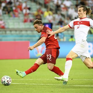 Xherdan Shaqiri lors du match contre la Turquie le 20 juin 2021. [Keystone - Jean-Christophe Bott]