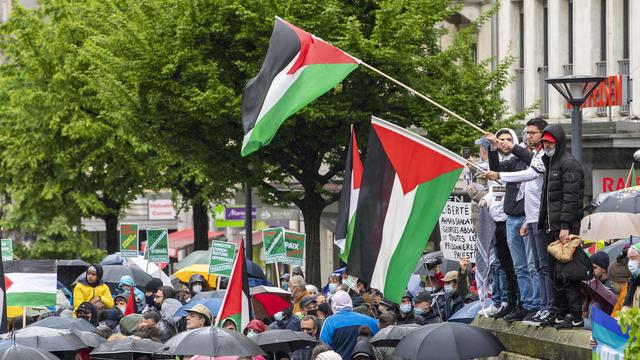 Des manifestants pro-palestiniens se sont rassemblés à Genève. [Keystone - Martial Trezzini]