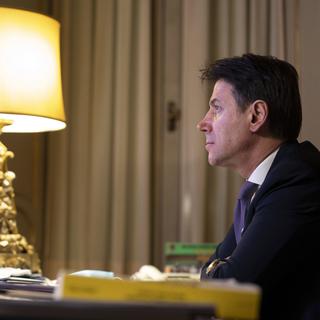 Le Premier ministre italien Giuseppe Conte, photographié le 25 janvier 2021 au siège du gouvernement italien à Rome. [EPA/Keystone - Filippo Attili]