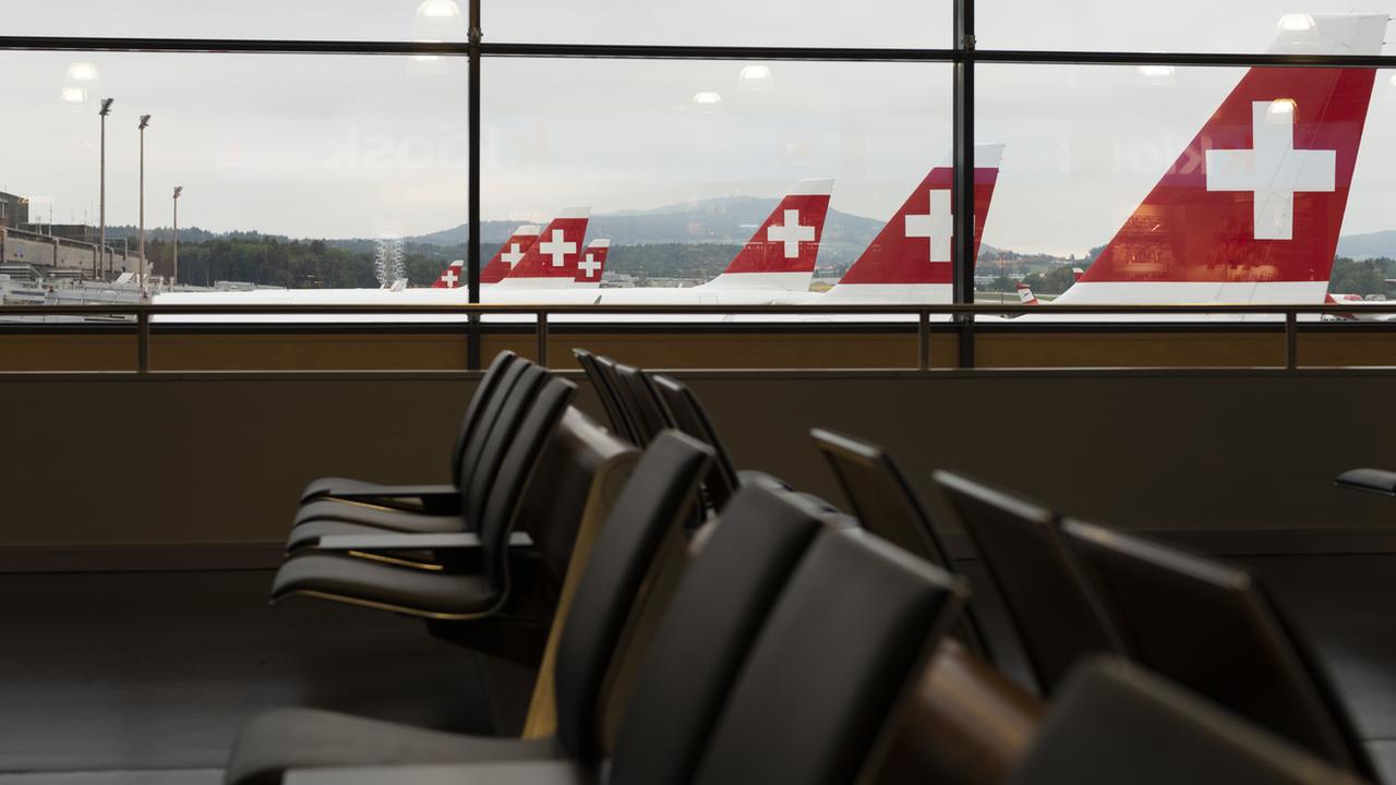 Swiss a effectué presque 84% de vols en moins au 1er trimestre 2021. [Keystone - Christian Beutler]