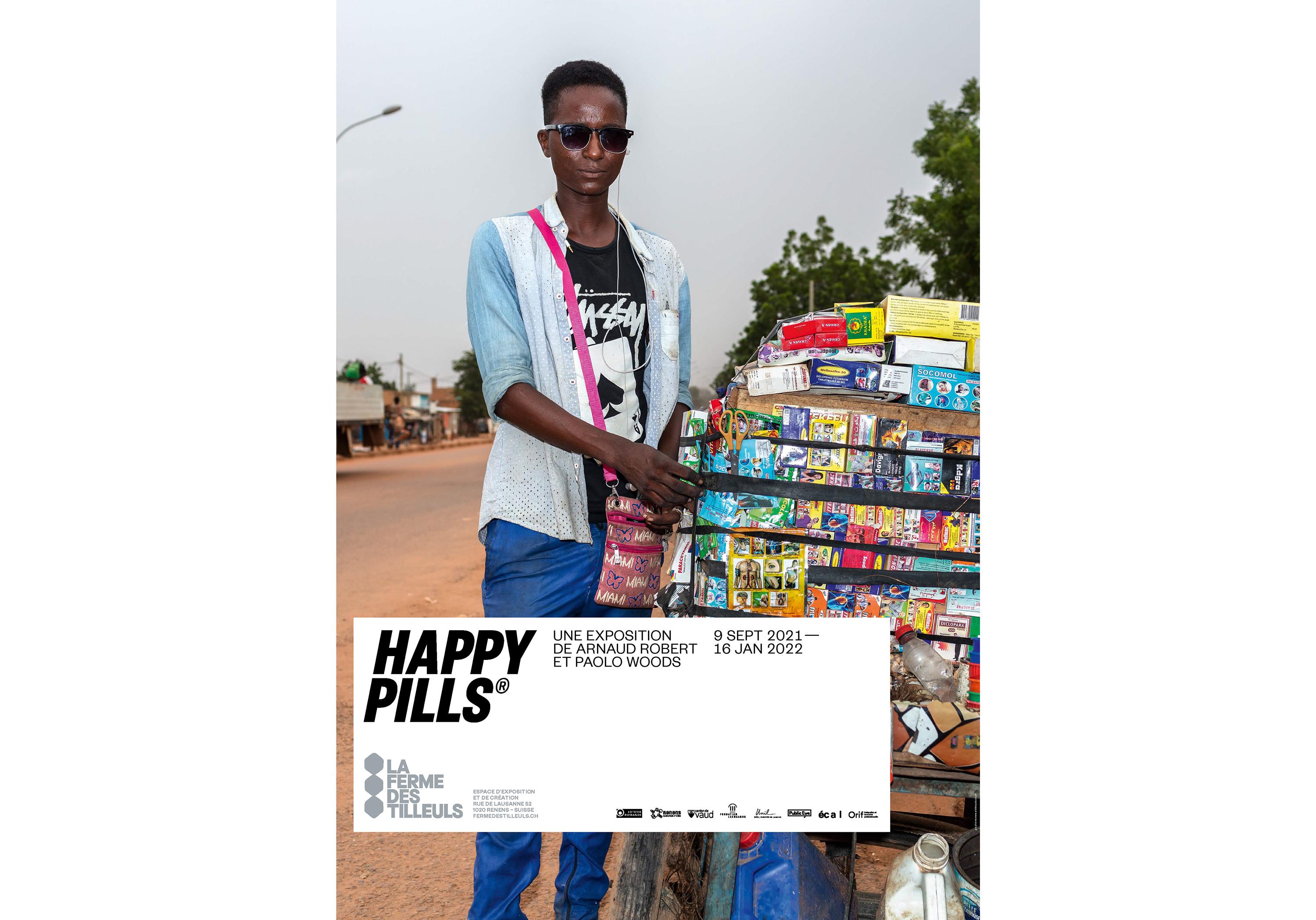 L'affiche de l'exposition "Happy Pills". [La ferme des tilleuls]