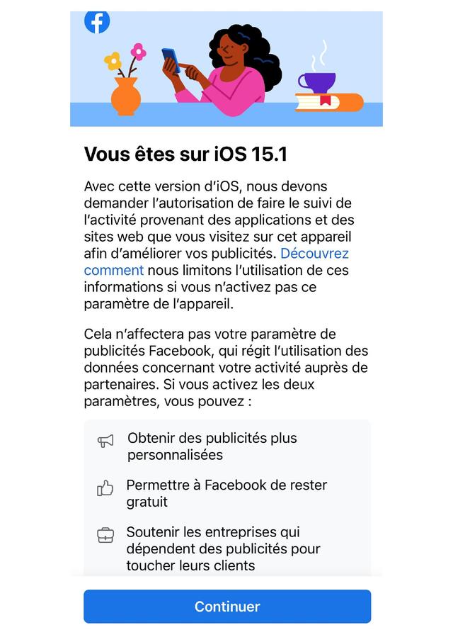 En activant le suivi sur l'IPhone, l'application doit vous demander si vous êtes d'accord avec le traçage de vos activités à des fins publicitaires.