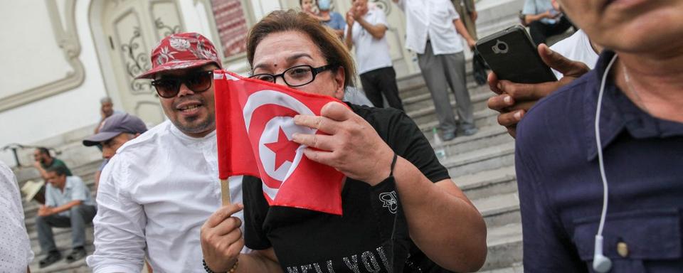 Partisans du président Saied à Tunis en septembre 2021. [Hans Lucas/AFP - Chedly Ben Ibrahim]